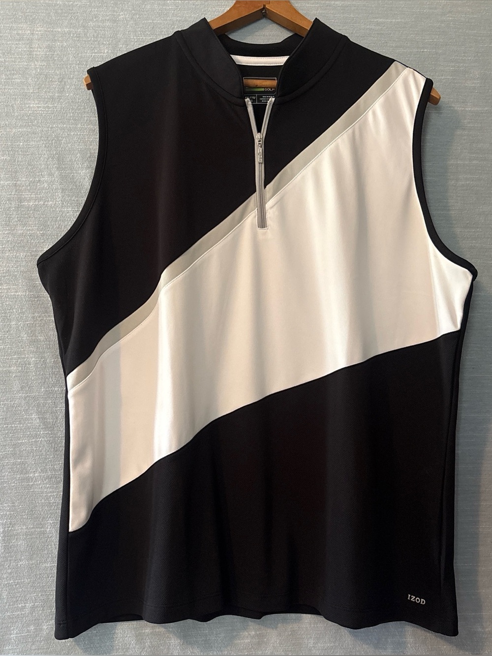 IZOD Golf Shirt Sleeveless Pullover 1/4 Zip Black/White/Gray Women’s Sz XXL NWOT